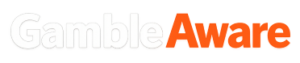 Logotipo de GambleAware con la palabra "Gamble" en color blanco roto y la palabra "Aware" en color naranja sobre fondo transparente.