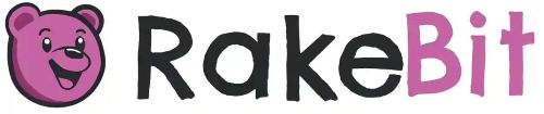 Logotipo de RakeBit con oso morado y texto