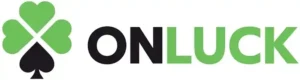 Logo Onluck con trébol verde y símbolo de pica, marca de casino online